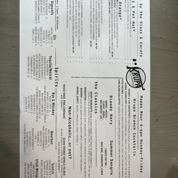 Krupa Grocery - Menu - Bars Near Me - Brooklyn, New York Krupa Grocery - Menu - Bars Near Me - Brooklyn, New York