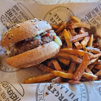 Burger Village - The impossible burger, "spicy vegan" style. With seasoned fries. - Burgers Near Me - San Luis Obispo, California Burger Village - The impossible burger, "spicy vegan" style. With seasoned fries. - Burgers Near Me - San Luis Obispo, California