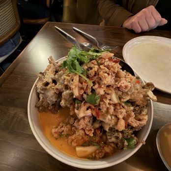 Khao Tiew - Crispy Shrooms Yum Yum with Ground Pork - Thai Near Me - San Francisco, California