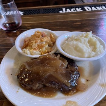 The Black Cow - Hamburger steak, mashed potatoes and pineapple casserole... who am I? Wow! - American Near Me - Columbus, Georgia The Black Cow - Hamburger steak, mashed potatoes and pineapple casserole... who am I? Wow! - American Near Me - Columbus, Georgia