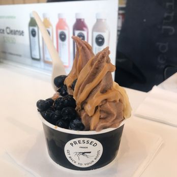 Pressed Juicery - Half strawberry and half chocolate freeze w/ blueberries, almond butter and shaved almonds - Juice Bars & Smoothies Near Me - Glendale, California