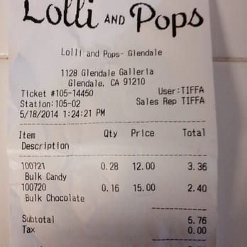 Lolli And Pops - Receipt with prices per pound - Candy Stores Near Me - Glendale, California Lolli And Pops - Receipt with prices per pound - Candy Stores Near Me - Glendale, California