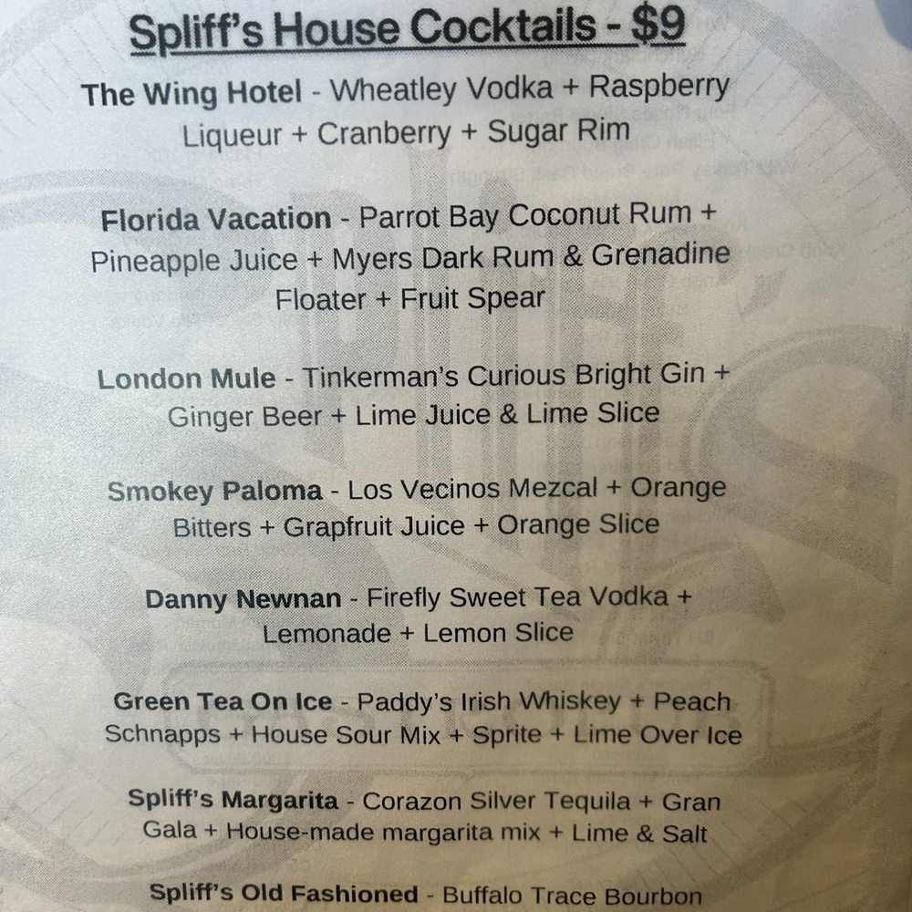 Spliff's Gastropub - Cocktail Menu - Beverage Store Near Me - Jacksonville, Florida