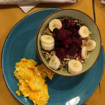 Le Vespe Cafe - yogurt with granola and fresh fruit, plus a side of 2 eggs - Breakfast & Brunch Near Me - Florence, FI