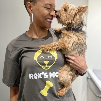 Chichi's Furry Friends - Chichi with her fur baby Rex. Chichi is wearing a personalized tee from Chichi's Furry Friends Store that says "Rex's Mom" - Women's Clothing Near Me Chichi's Furry Friends - Chichi with her fur baby Rex. Chichi is wearing a personalized tee from Chichi's Furry Friends Store that says "Rex's Mom" - Women's Clothing Near Me