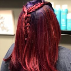 Samantha B Hair Studio - This is a bold violet shadow root with bright reds and pinks throughout the ends