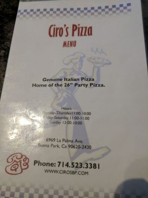 Menu photo 3 Ciro's Pizza Buena Park, CA