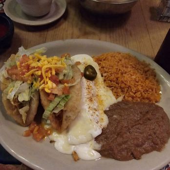The Original Mexican Eats Cafe - Del Norte - Two puffy tacos, chicken sour cream enchilada, rice & beans - Tex-Mex Near Me - Fort Worth, Texas The Original Mexican Eats Cafe - Del Norte - Two puffy tacos, chicken sour cream enchilada, rice & beans - Tex-Mex Near Me - Fort Worth, Texas