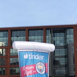 Piccadilly Gardens - Manchester City banner in the Gardens