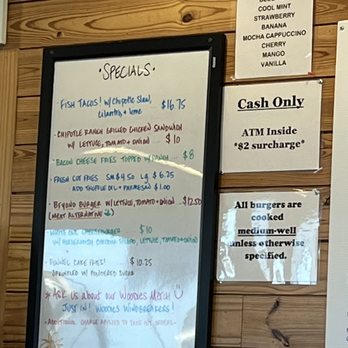 Woodies Drive-In - Special board, cash only, medium well - Burgers Near Me - Ship Bottom, New Jersey