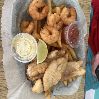 Lee Be Fish - Fried yellow tail snapper and shrimp with a side of fries. - Seafood Near Me - Marco Island, Florida Lee Be Fish - Fried yellow tail snapper and shrimp with a side of fries. - Seafood Near Me - Marco Island, Florida