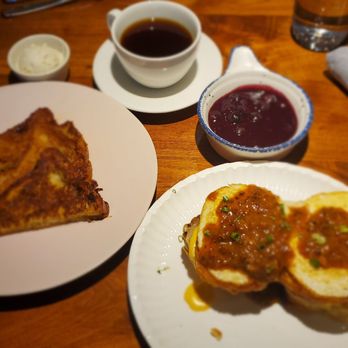 Unconventional Diner - French toast sans the apple, granola and ice cream while subbing in the marscapone and blueberry compote, coffee and loaded biscuits - Breakfast & Brunch Near Me - Washington, DC, District of Columbia Unconventional Diner - French toast sans the apple, granola and ice cream while subbing in the marscapone and blueberry compote, coffee and loaded biscuits - Breakfast & Brunch Near Me - Washington, DC, District of Columbia