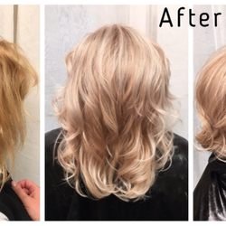 Salon Ronelle - Yellow box blonde to a Beautiful Champagne Blonde.
