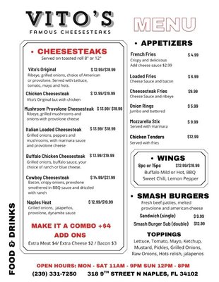 Menu photo 1 Vitos Famous Cheesesteaks Naples, FL