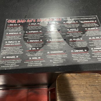 Bad As's Sandwich - Printed menu sandwich list - Sandwiches Near Me - Orlando, Florida