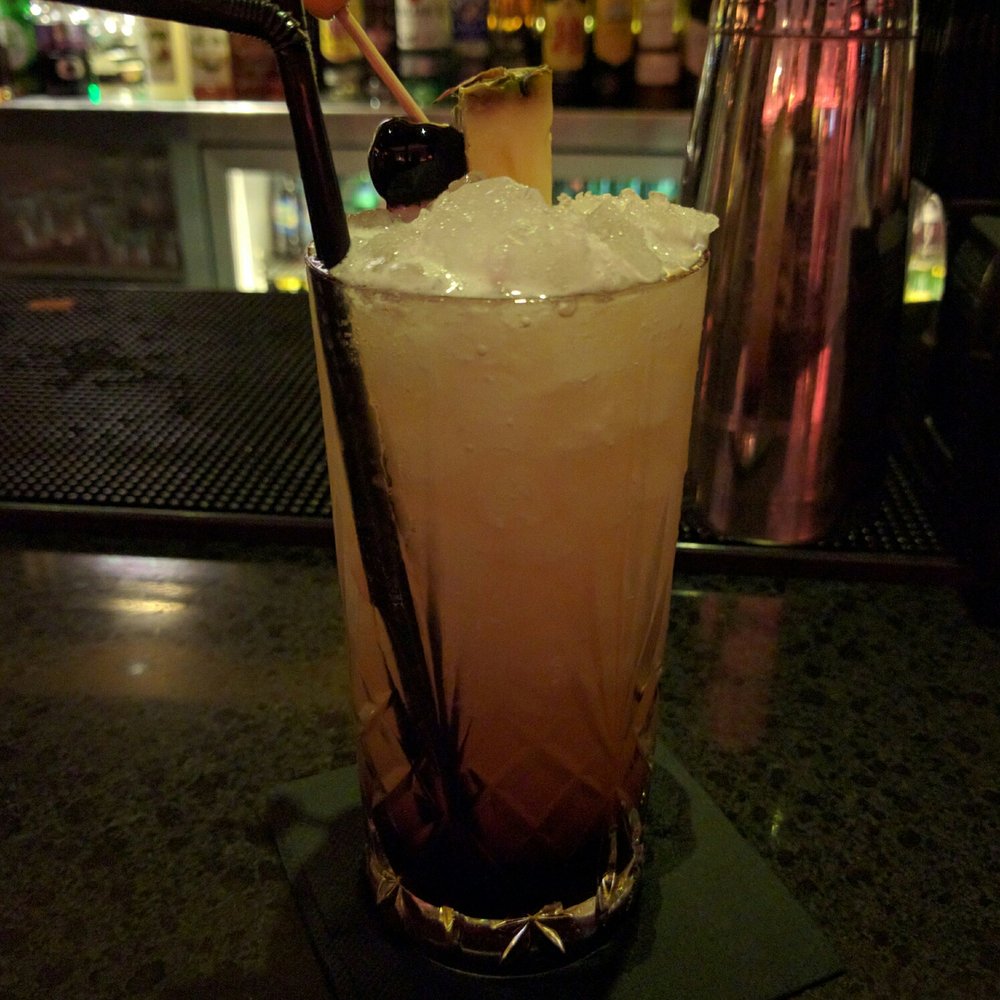 Bonavida - Bonavida cocktail (I assume their signature drink). Made w Tanguerray 10 (actually seagrams), Soho liquor, Cherry Heering, lime + pineapple - Pubs Near Me - Barcelona, B Bonavida - Bonavida cocktail (I assume their signature drink). Made w Tanguerray 10 (actually seagrams), Soho liquor, Cherry Heering, lime + pineapple - Pubs Near Me - Barcelona, B