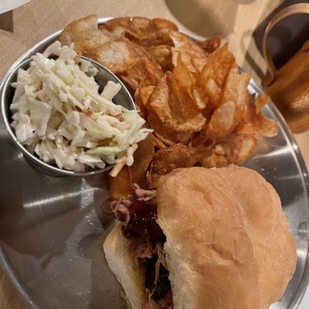 Casey's BBQ & Smokehouse - Pulled pork sandwich, chips, and slaw - Barbeque Near Me - Egg Harbor, Wisconsin