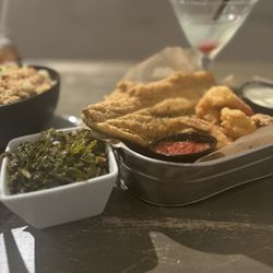 Baltimore Crab & Seafood - Sautéed kale with fried trout