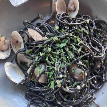 Massilia - Spaghetti Neri Alle Vongole tasted and portion is great. - French Near Me - Los Angeles, California