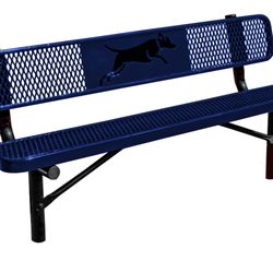 All About Doody Pet Solutions - A 6 ft dog park bench with a dog motif. Available in blue and green.