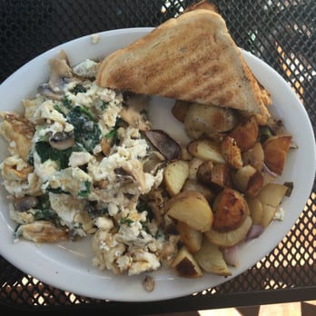 The Mill Restaurant - Spinach, feta egg scrambler with potato's and sour dough bread - Pizza Near Me - Murrieta, California
