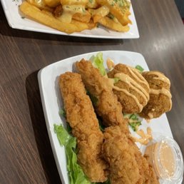 Crab Cakes, Fries and Cheese & Tenders Crab Cakes, Fries and Cheese & Tenders
