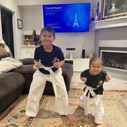 Kovar's Satori Academy of Martial Arts - Addison and Ava martial arts uniform and posing