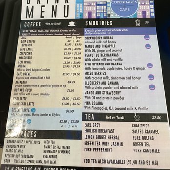 Copenhagen Cafe - Coffees, smoothies and drinks menu - Gelato Near Me - Tarpon Springs, Florida