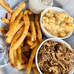 The Marina Bar and Grill - Pulled Pork with Mac and cheese, fries & coleslaw