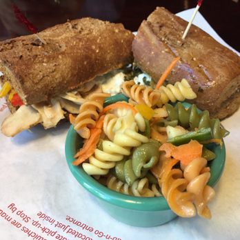 Newk's Eatery - Chicken sandwich with a side of pasta salad - Salad Near Me - Dunwoody, Georgia Newk's Eatery - Chicken sandwich with a side of pasta salad - Salad Near Me - Dunwoody, Georgia