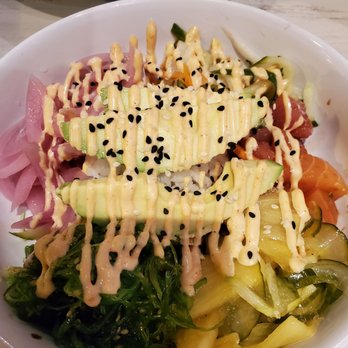 Quirks - Poke - citrus soy, marinated cucumber + pineapple, sticky rice, avocado, picked veg, scallion, sesame, spicy mayo - Tacos Near Me - Virginia Beach, Virginia Quirks - Poke - citrus soy, marinated cucumber + pineapple, sticky rice, avocado, picked veg, scallion, sesame, spicy mayo - Tacos Near Me - Virginia Beach, Virginia