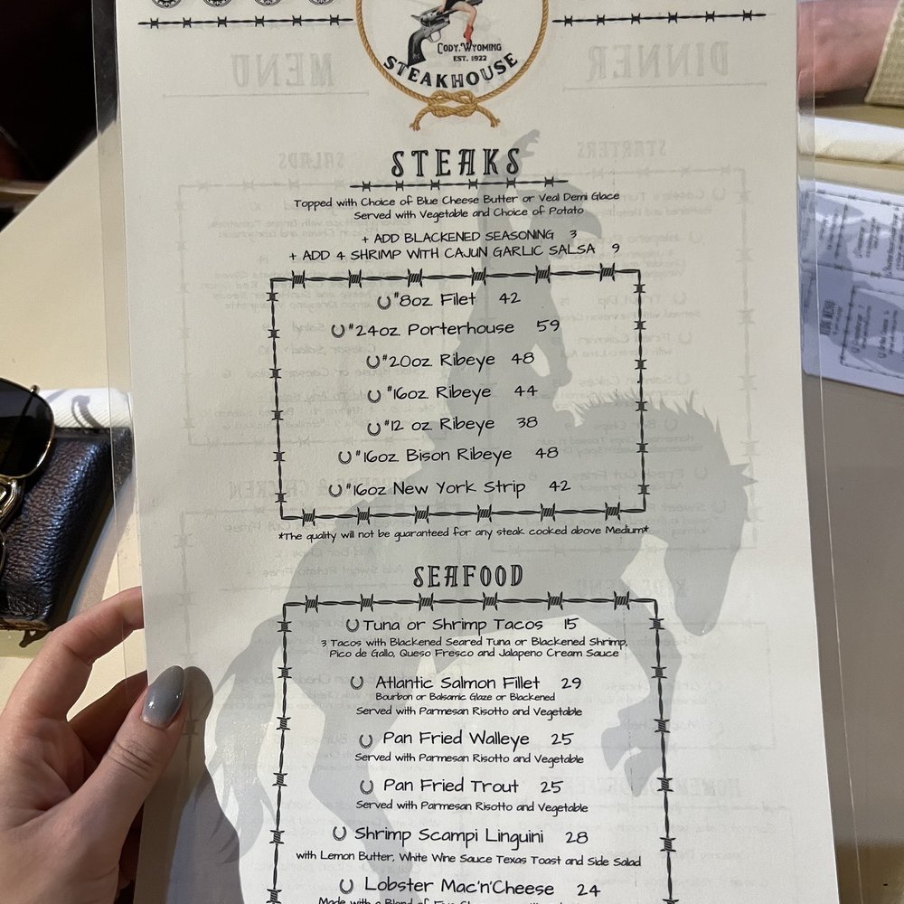 Cassie's Steakhouse - menu - Steakhouses Near Me - Cody, Wyoming
