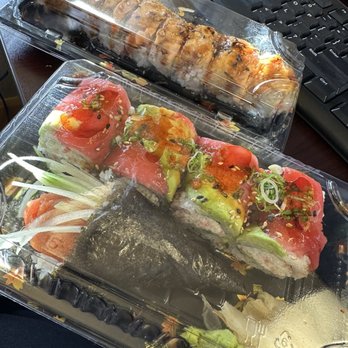 Sushi Mori - Colorado roll top, Hawaiian roll middle, tuna temaki bottom. - Japanese Near Me - Colorado Springs, Colorado Sushi Mori - Colorado roll top, Hawaiian roll middle, tuna temaki bottom. - Japanese Near Me - Colorado Springs, Colorado
