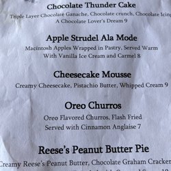 Clubhouse Restaurant - Desert menu
