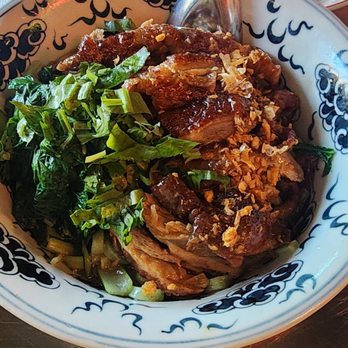 Gao Lhao - Bha mee hang bowl, roasted duck with spinach noodle - Thai Near Me - Seattle, Washington Gao Lhao - Bha mee hang bowl, roasted duck with spinach noodle - Thai Near Me - Seattle, Washington