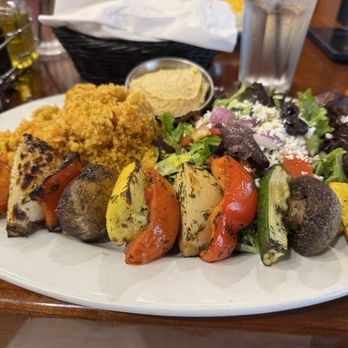 Panini Kabob Grill - Vegetable Kabob, Mediterranean Greek Salad, Side Bulgur Wheat, hummus. - Mediterranean Near Me - San Diego, California