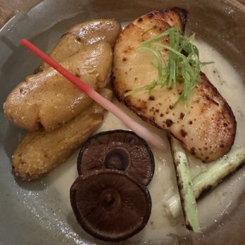 Driftwood Kitchen - Ends of asparagus served with sea bass and mushrooms - Seafood Near Me - Laguna Beach, California