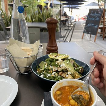 Levant - Kale salad w/spiced chicken breast and turmeric veggie soup, and gf pita. Yum! - Gluten-Free Near Me - Los Angeles, California