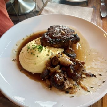 Firefly Grill - Ribeye with mushrooms & onions and a Demi glaze and whipped potatoes - Steakhouses Near Me - Effingham, Illinois Firefly Grill - Ribeye with mushrooms & onions and a Demi glaze and whipped potatoes - Steakhouses Near Me - Effingham, Illinois