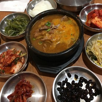 Korean Spring BBQ - Pork Neck Soup & Banchan (Side Dishes) - Korean Near Me - Santa Clara, California