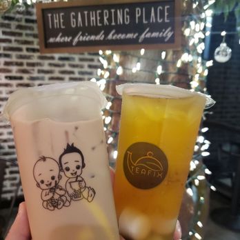 TeaFix - osmanthus oolong milk tea with egg pudding, passion fruit tea with boba and mixed pudding - Coffee & Tea Near Me - Houston, Texas TeaFix - osmanthus oolong milk tea with egg pudding, passion fruit tea with boba and mixed pudding - Coffee & Tea Near Me - Houston, Texas
