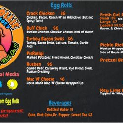 Rollie Pollie Egg Roll Factory - Sample menu, but with over 100 roll recipes, this changes quite often