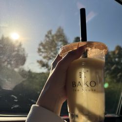 BAKO TEA HOUSE - Genmaicha latte w oats and boba 25% sugar