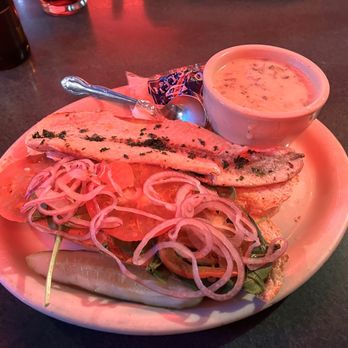 Deep Water Grille - Lake Superior whitefish sandwich with clam chowder with wild rice. - Seafood Near Me - Ashland, Wisconsin