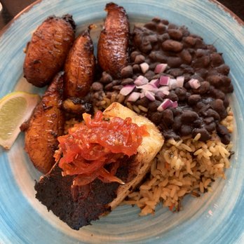 Caps On The Water - Sea Bass, rice and beans, plantains - Seafood Near Me - St Augustine, Florida