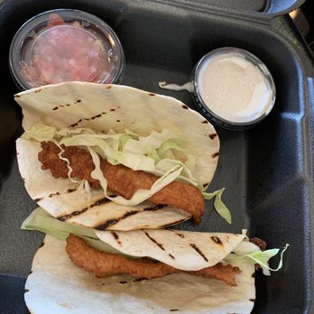 Oceanside Seafood - two fish tacos with lettuce and sauce - Seafood Near Me - Avalon, New Jersey Oceanside Seafood - two fish tacos with lettuce and sauce - Seafood Near Me - Avalon, New Jersey