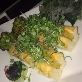 Dirt Candy - Broccoli "hot dogs" with salt and vinegar dehydrated broccoli rabe chips. - Vegetarian Near Me - New York, New York