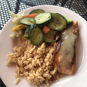 Villa Grill - Salmon, veggies and rice pilaf - Greek Near Me - Clemmons, North Carolina Villa Grill - Salmon, veggies and rice pilaf - Greek Near Me - Clemmons, North Carolina