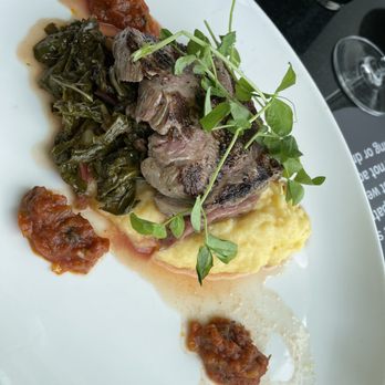 Amuse Restaurant - NY strip, collard greens, yukon gold mash - New American Near Me - Richmond, Virginia Amuse Restaurant - NY strip, collard greens, yukon gold mash - New American Near Me - Richmond, Virginia
