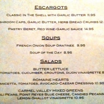 L'Escargot - Escargots, Soups, & Salads (Saturday dinner 2014-07-05) - French Near Me - Carmel, California L'Escargot - Escargots, Soups, & Salads (Saturday dinner 2014-07-05) - French Near Me - Carmel, California